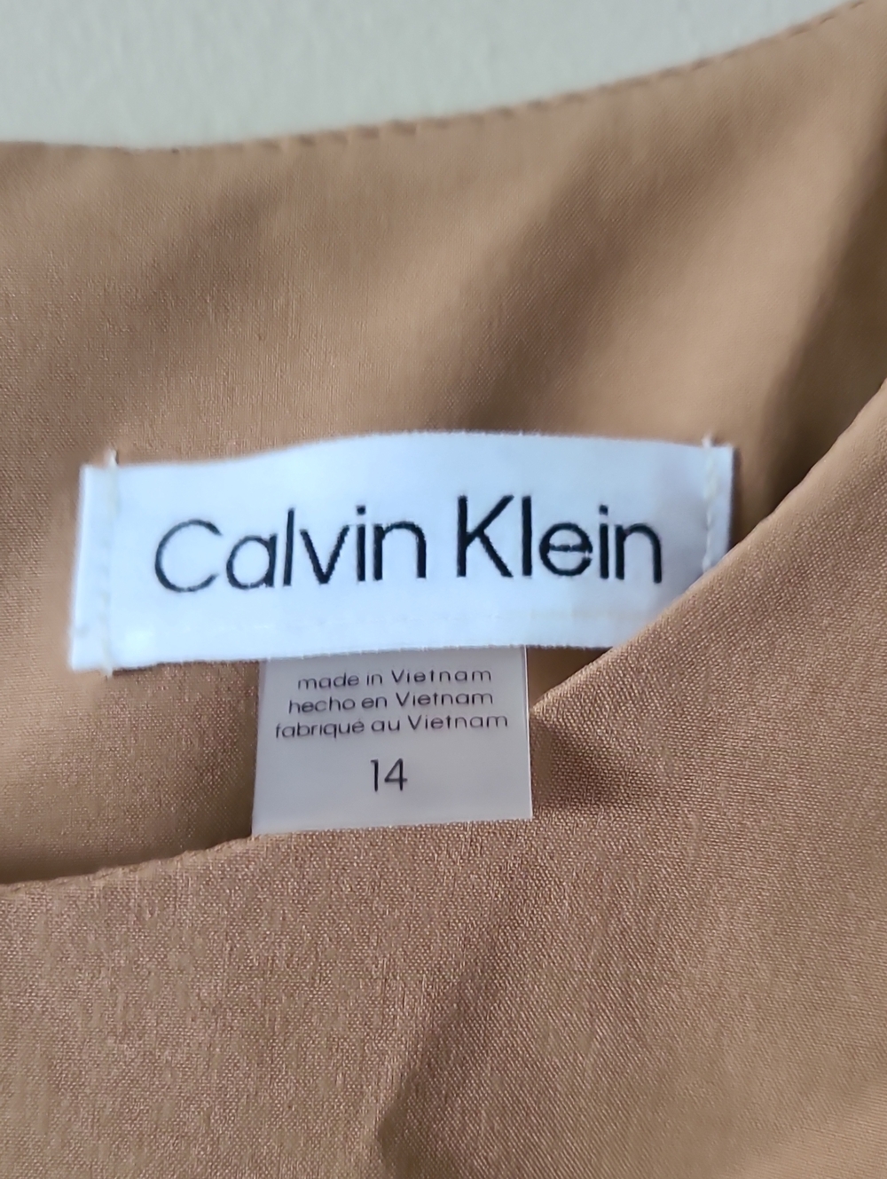 Calvin Klein Women's Camel A-Line Midi Dress Tie Waist sz 14 - Picture 2 of 3